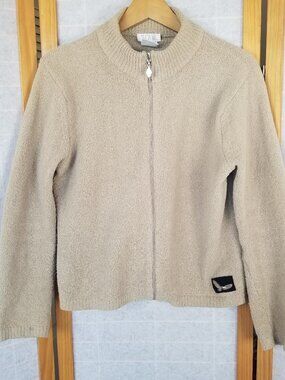 SDI Full Zip Up Teddy Jacket Size Medium Tan Camel Mock Neck